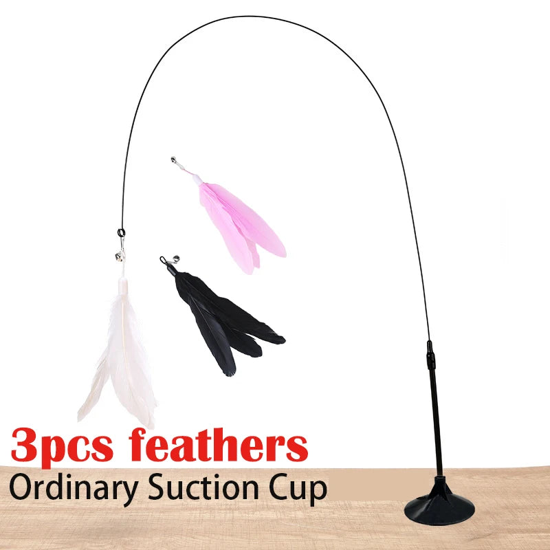 Interactive Cat Wand Toy With Feather Teaser And Suction Cup