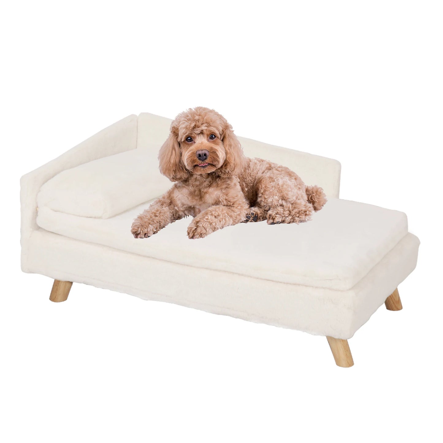 Elevated Wood Leg Pet Bed For Dogs Cats Plush Cushion