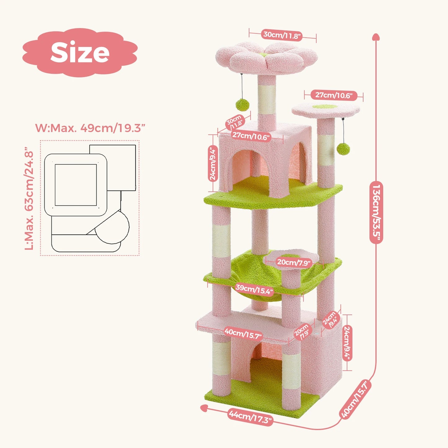 PEQULTI Cat Tree Tower Six Levels With Perches And Condos