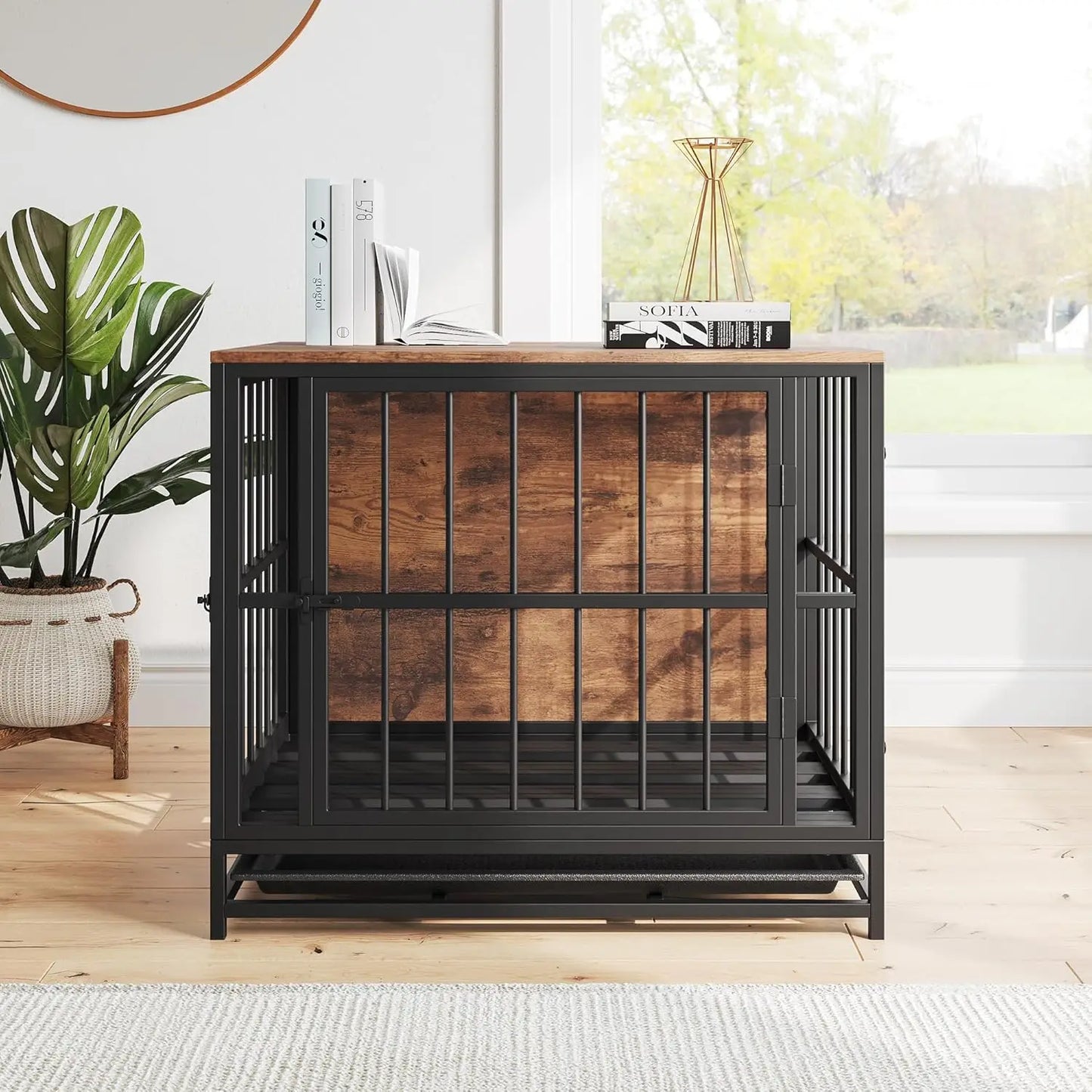 VECOCHO Wooden Dog Crate Furniture Indoor Kennel Heavy Duty With Double Doors