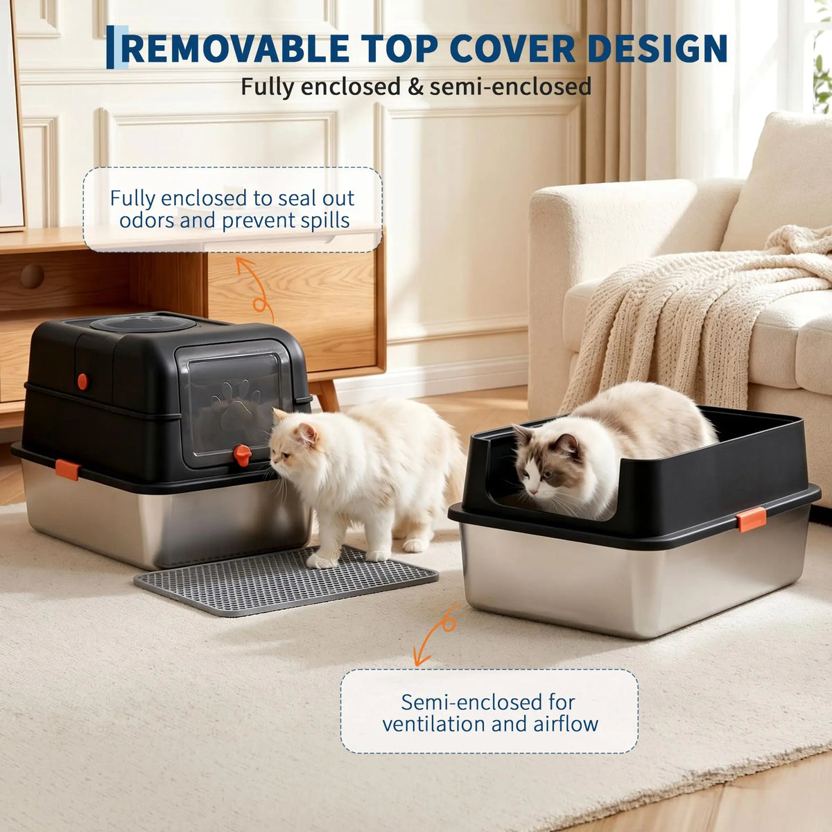 Studyset Stainless Steel Enclosed Cat Litter Box With Scoop