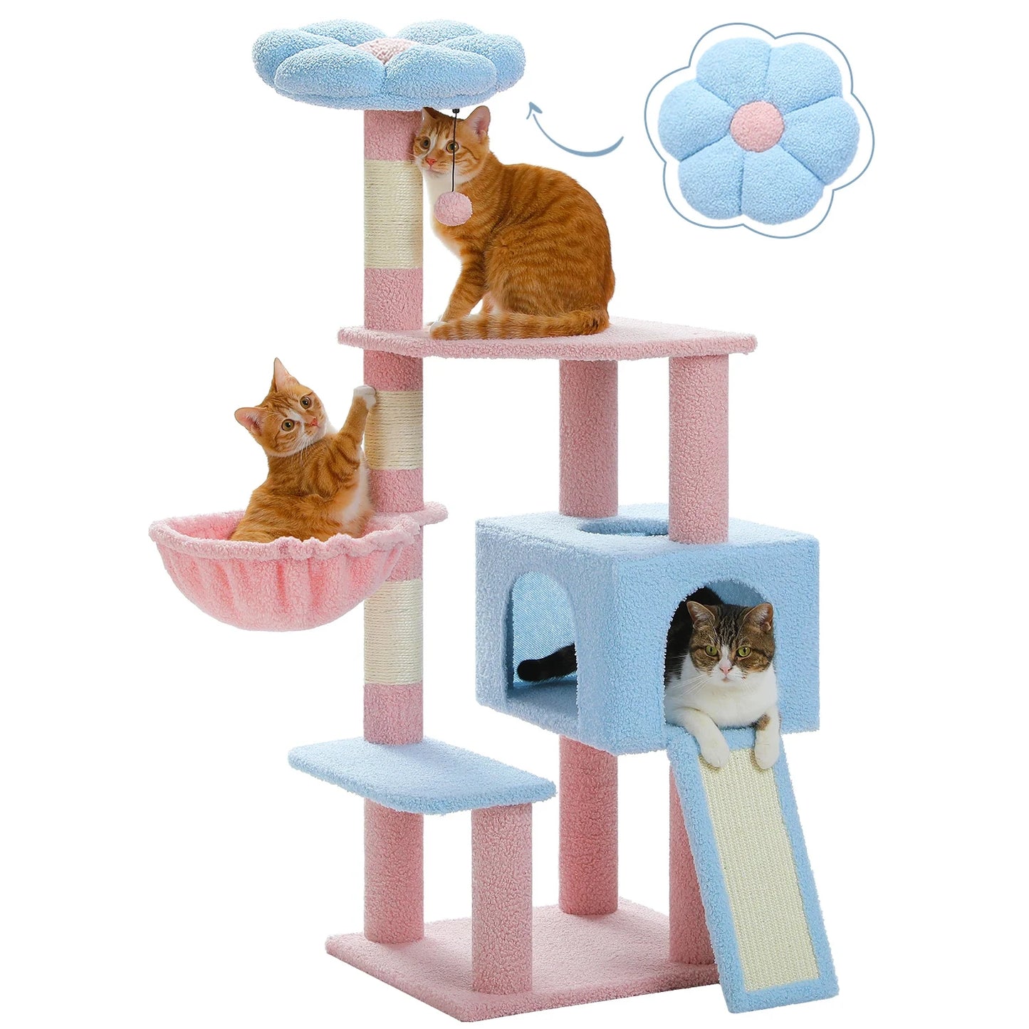 PEQULTI Flower Cat Tree Level Cat Tower With Sisal Posts