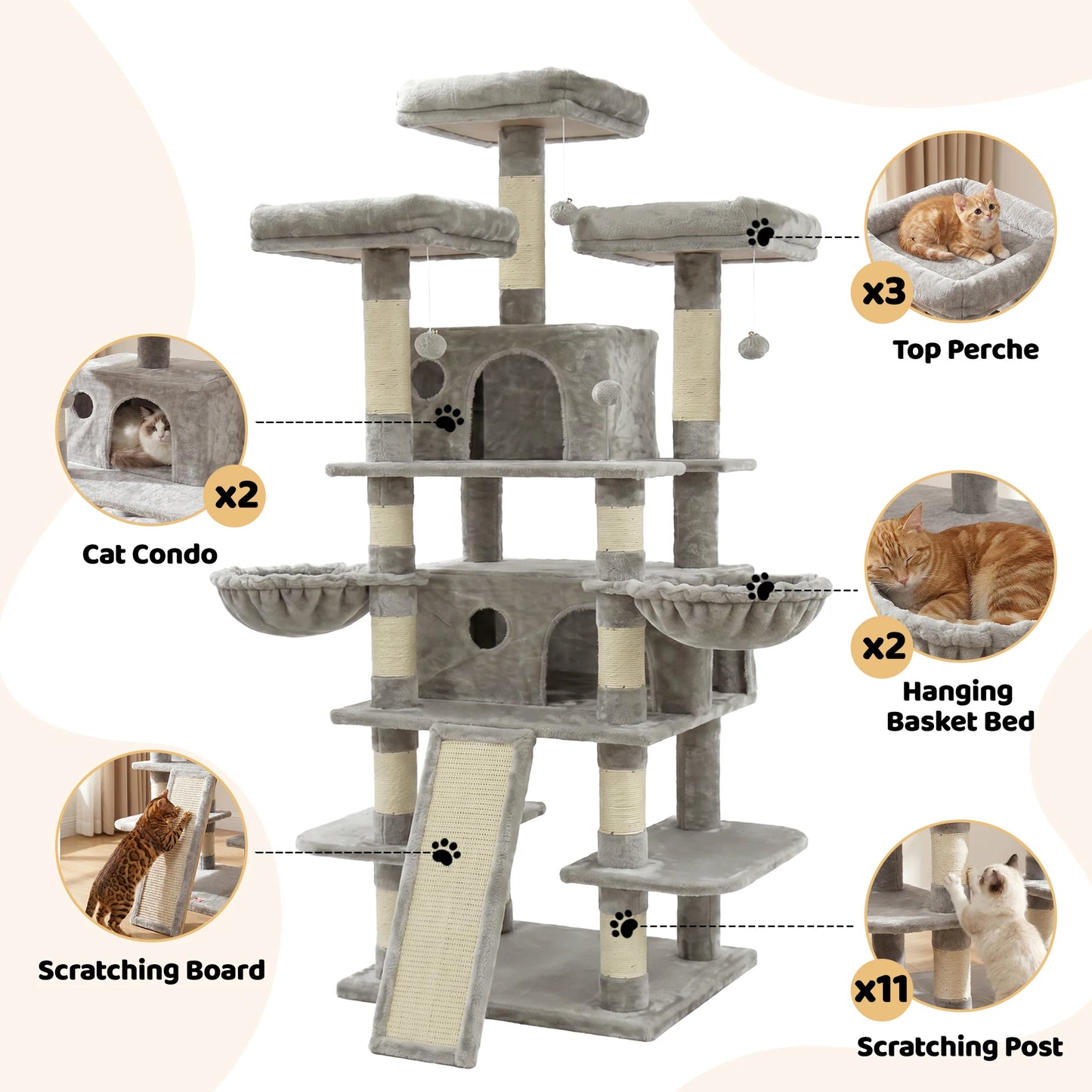 FOOWIN Multi Level Cat Tree Tower With Condos And Perches