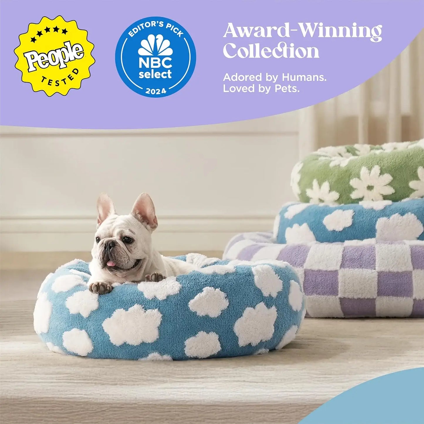 Donut Cat Bed Indoor Calming Plush With Anti Slip Bottom