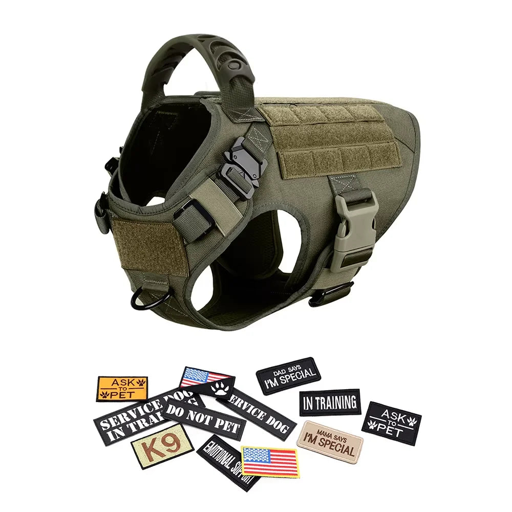 PETRAVEL Tactical Dog Harness Set with Collar Leash and Patches