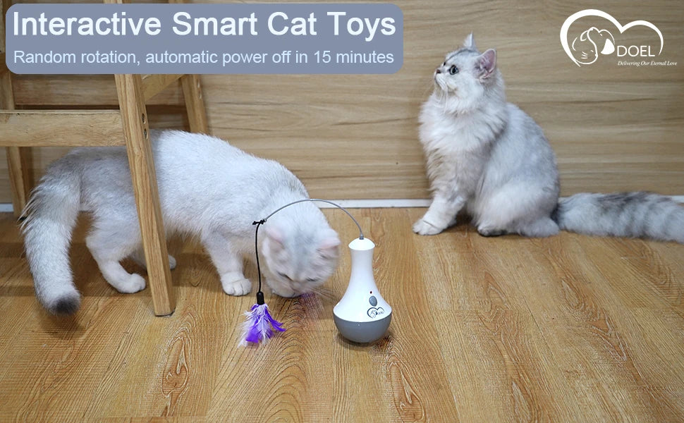 Interactive Rotating Feather Cat Toy for Indoor Exercise and Play