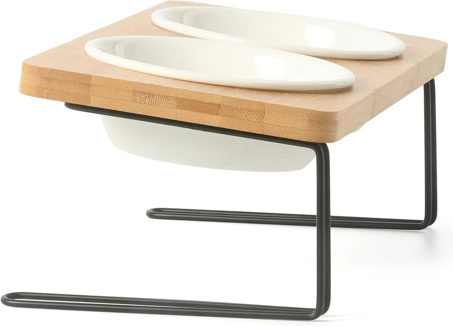 Elevated Ceramic Pet Bowls With Bamboo Stand 15 Degree Tilt