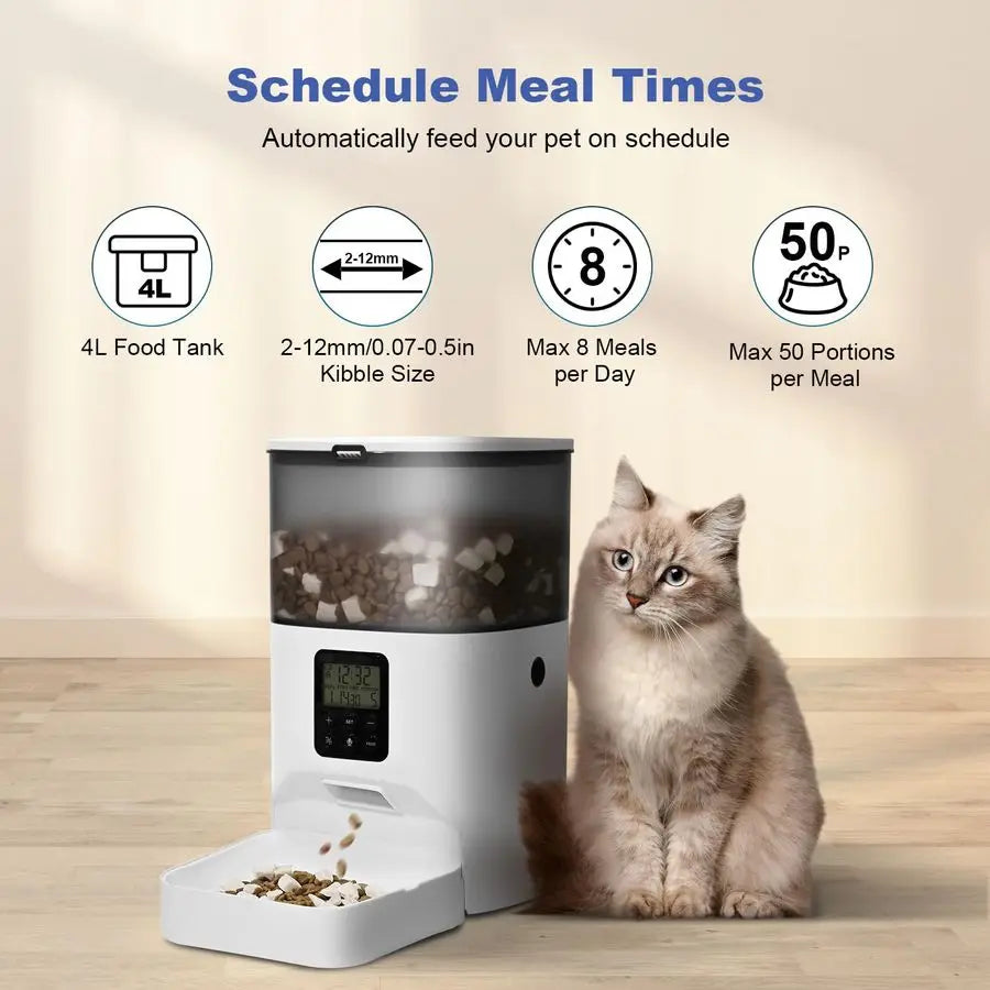 Automatic Cat Feeder 4L Dispenser With Voice Recorder 8 Meals