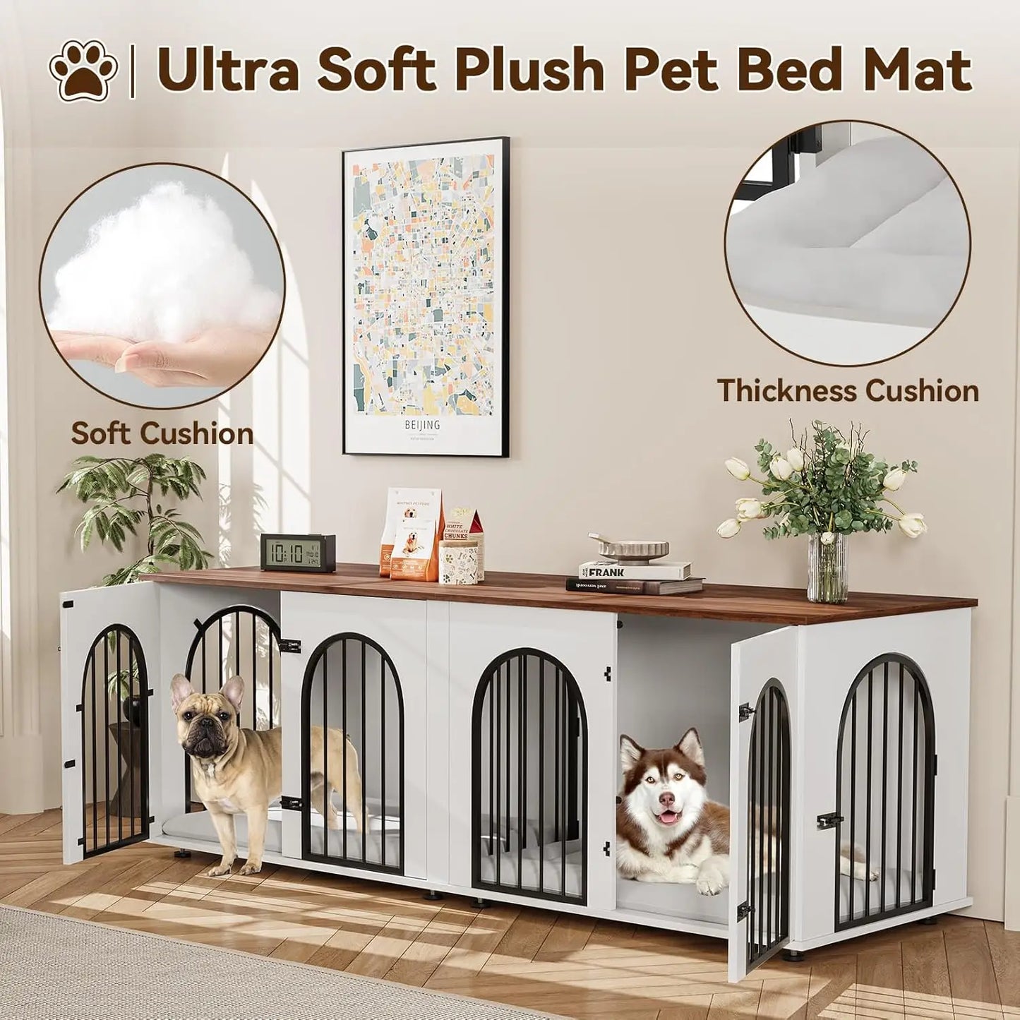 HiMISS Dog Crate Furniture for Two Dogs TV Stand Divider