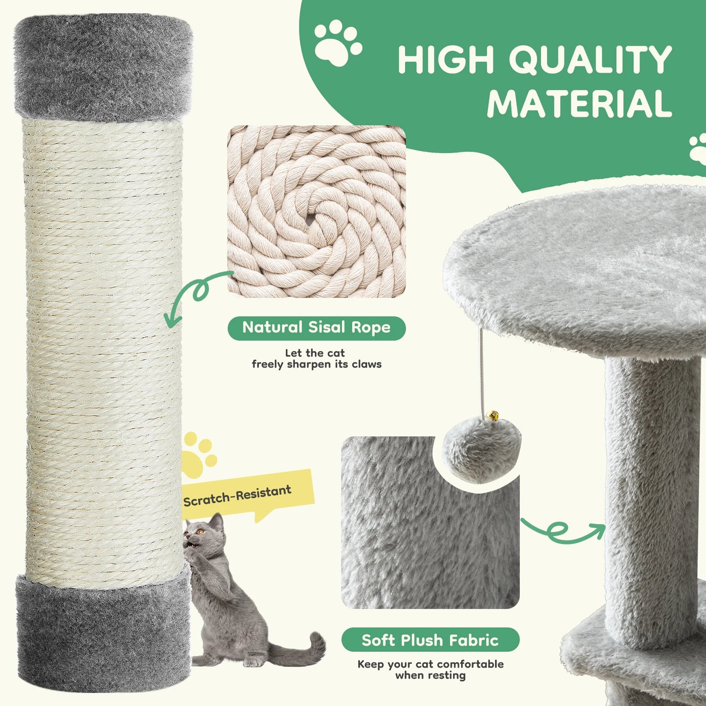 JHK Cat Tree Four Tier Indoor Scratching Tower With Sisal Posts