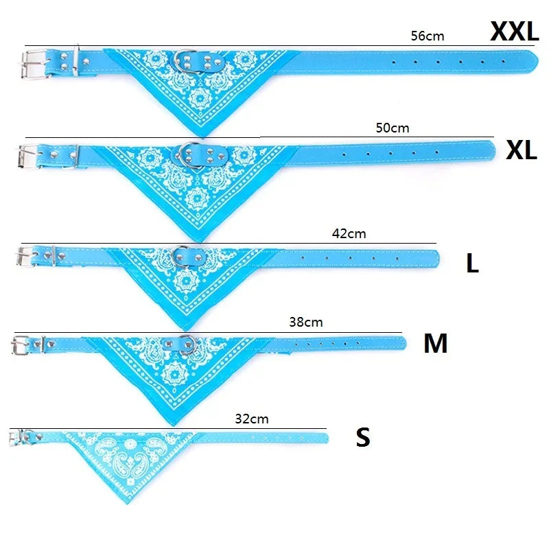 Adjustable Leather Dog Bandana Collar With Printed Pattern
