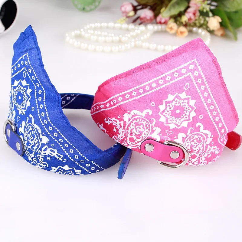Adjustable Leather Dog Bandana Collar With Printed Pattern