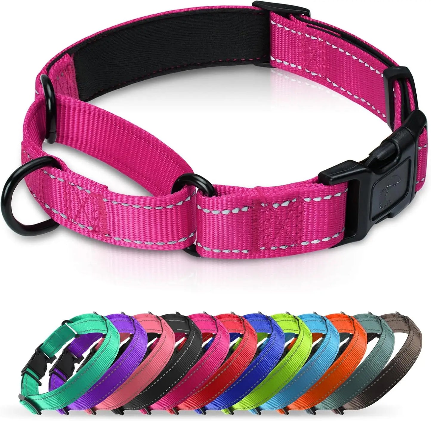 Reflective Adjustable Dog Collar With Neoprene Padding Quick Release Buckle