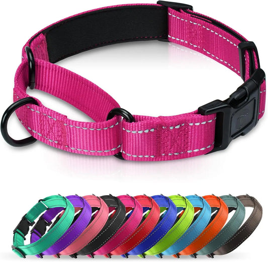 Reflective Adjustable Dog Collar With Neoprene Padding Quick Release Buckle