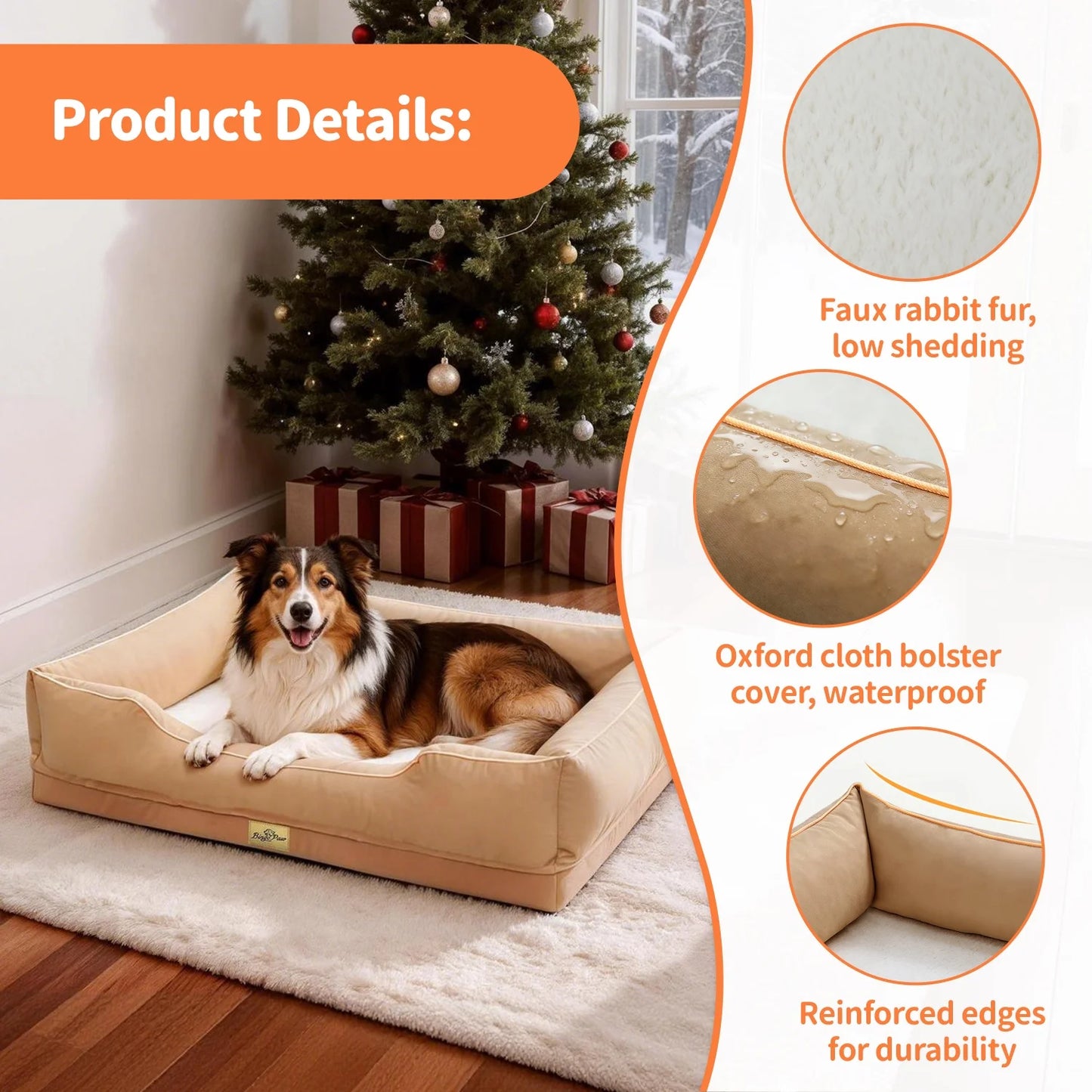 BINGOPAW Orthopedic Dog Bed Waterproof Foam Base Bolster