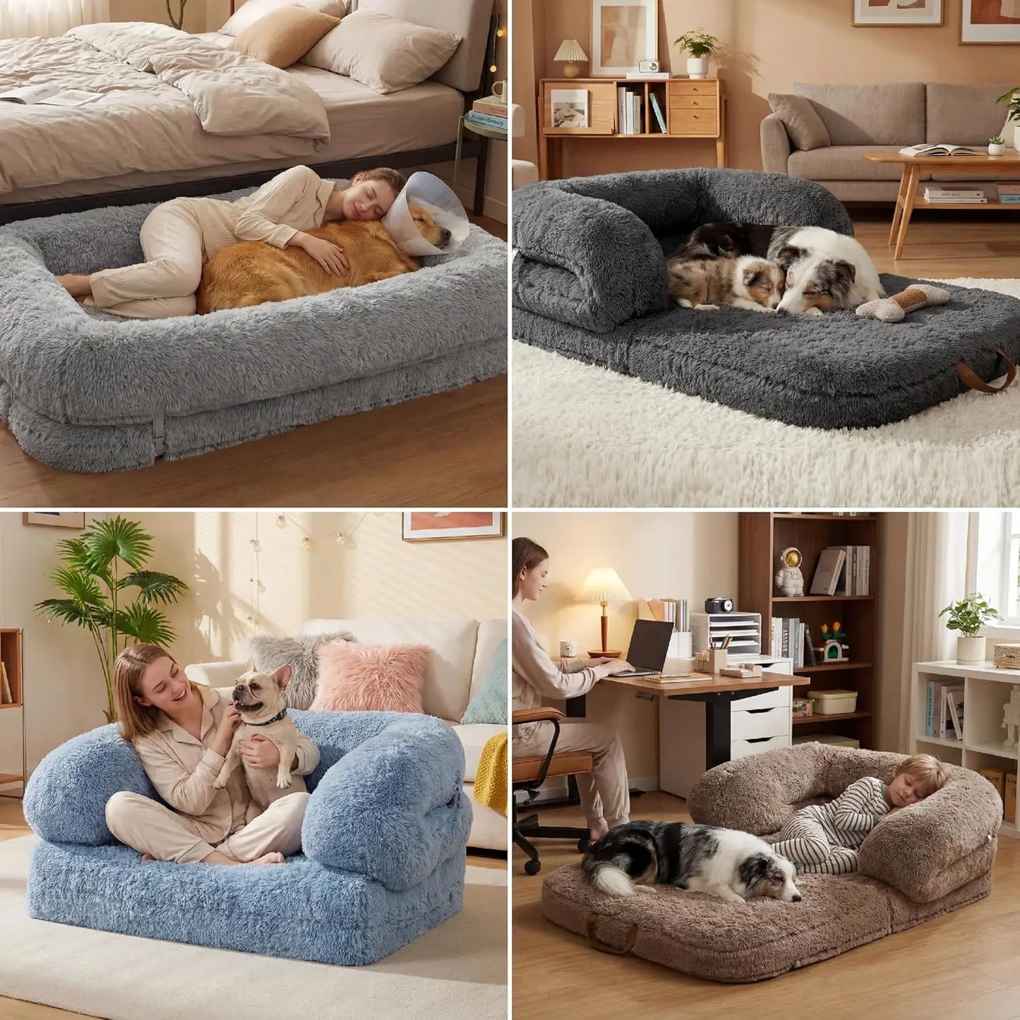 Foldable Human Dog Bed 3 In 1 Orthopedic Calming Bean Bed