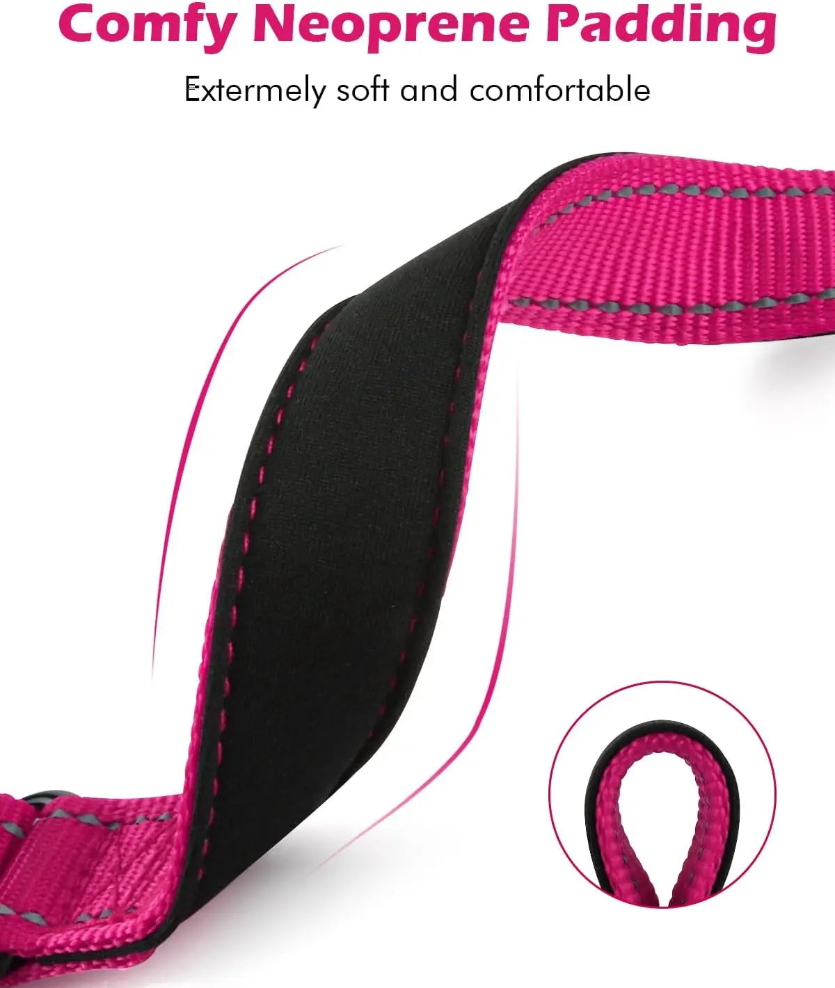 Reflective Adjustable Dog Collar With Neoprene Padding Quick Release Buckle