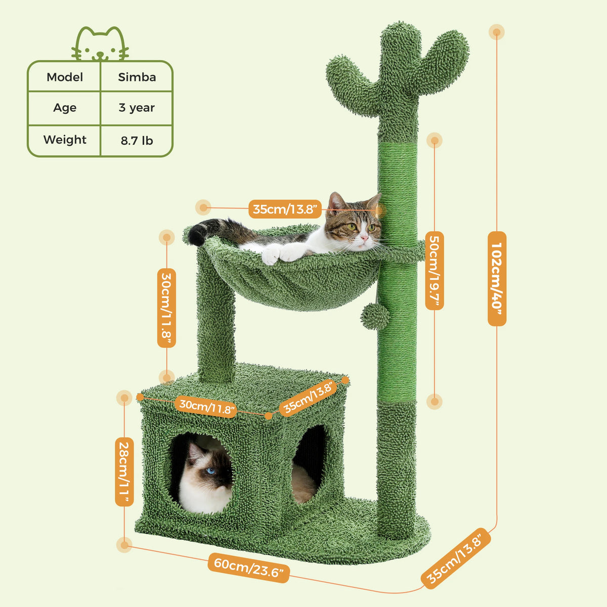PEQULTI Cactus Cat Tree with Condo, Hammock and Scratching Post