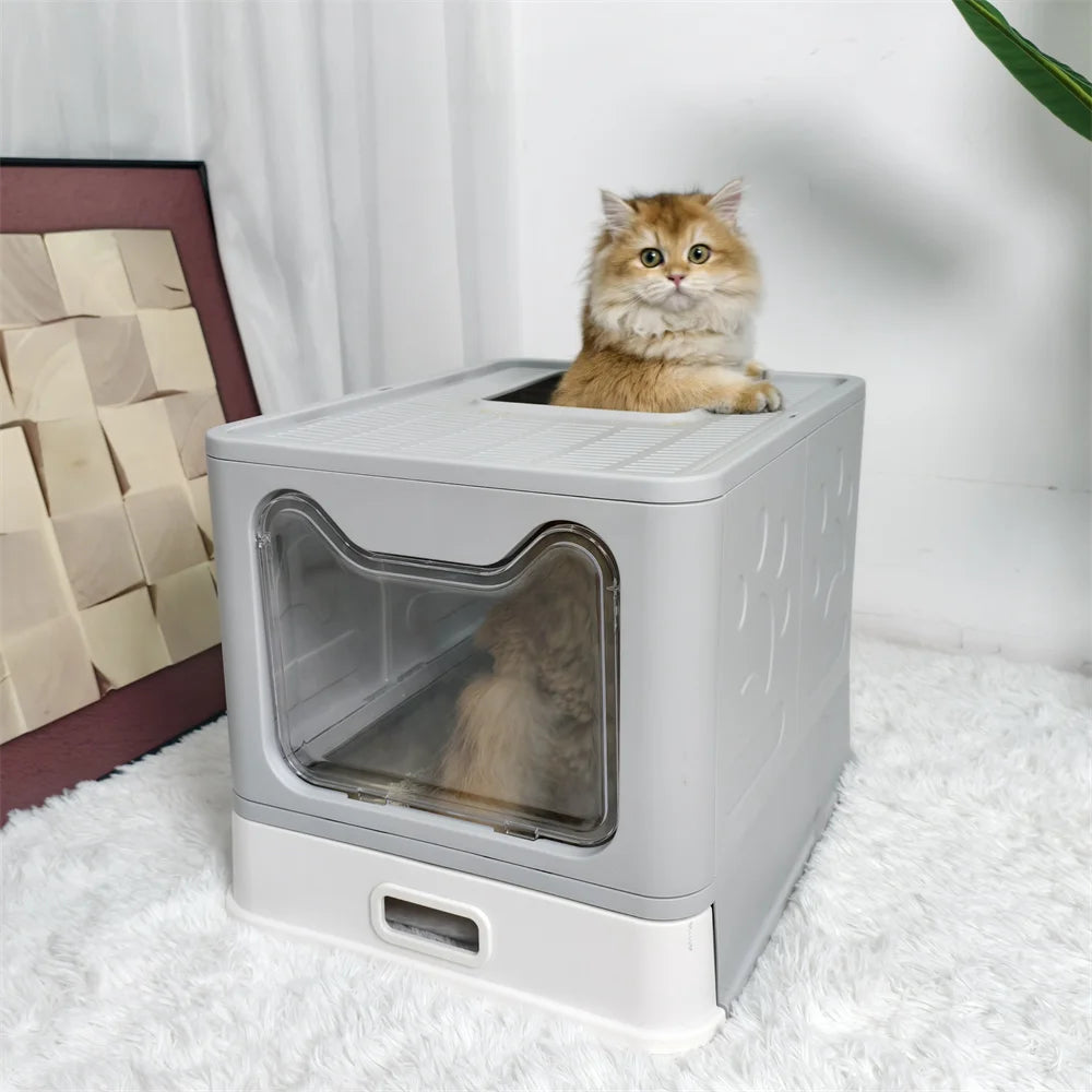 Enclosed Stainless Steel Cat Litter Box With Lid Top Entry High Sides