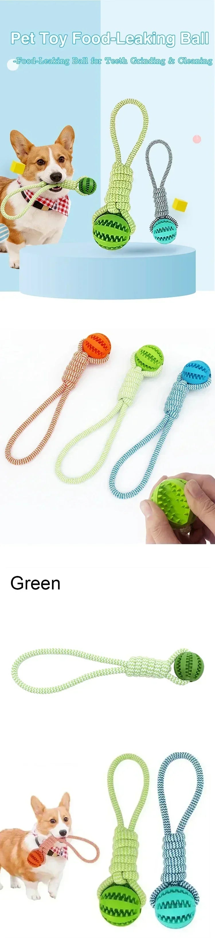 Dog Rope Tug Toy With Treat Ball For Dental Cleaning