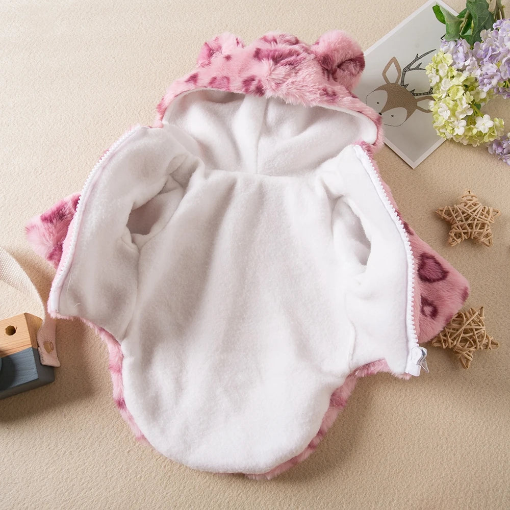 Winter Fleece Dog Hoodie Coat Leopard Geometric Pattern