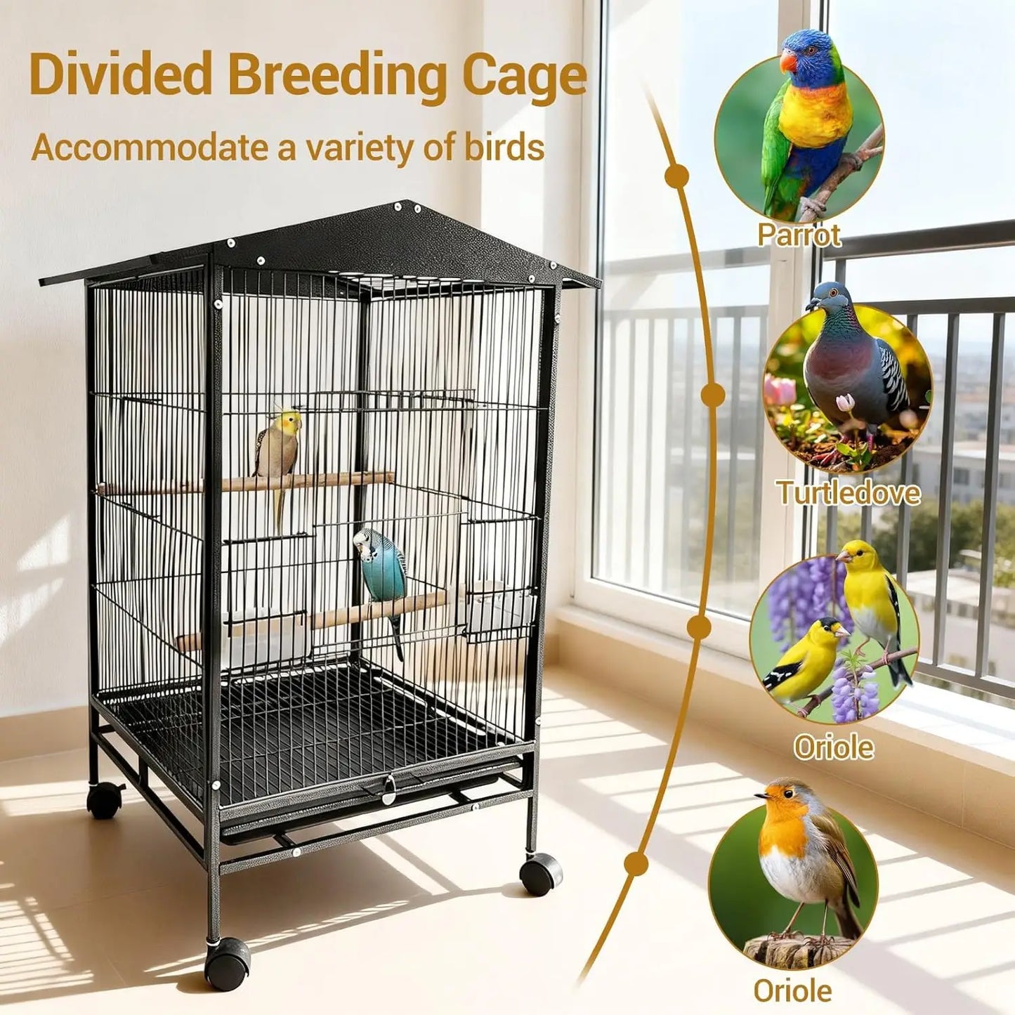 Acekool Indoor Outdoor Bird Cage On Wheels With Tray Perches