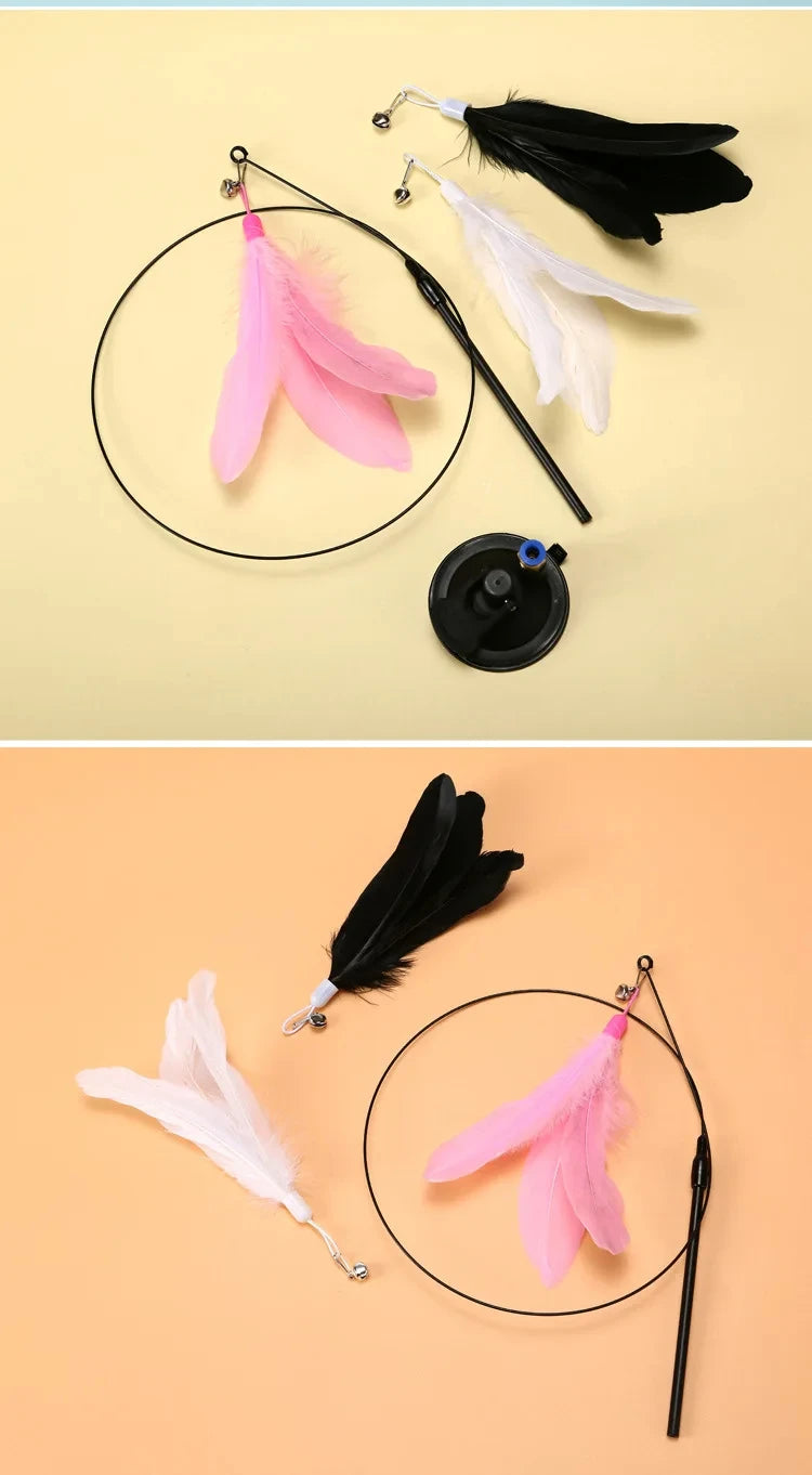 Interactive Cat Wand Toy With Feather Teaser And Suction Cup