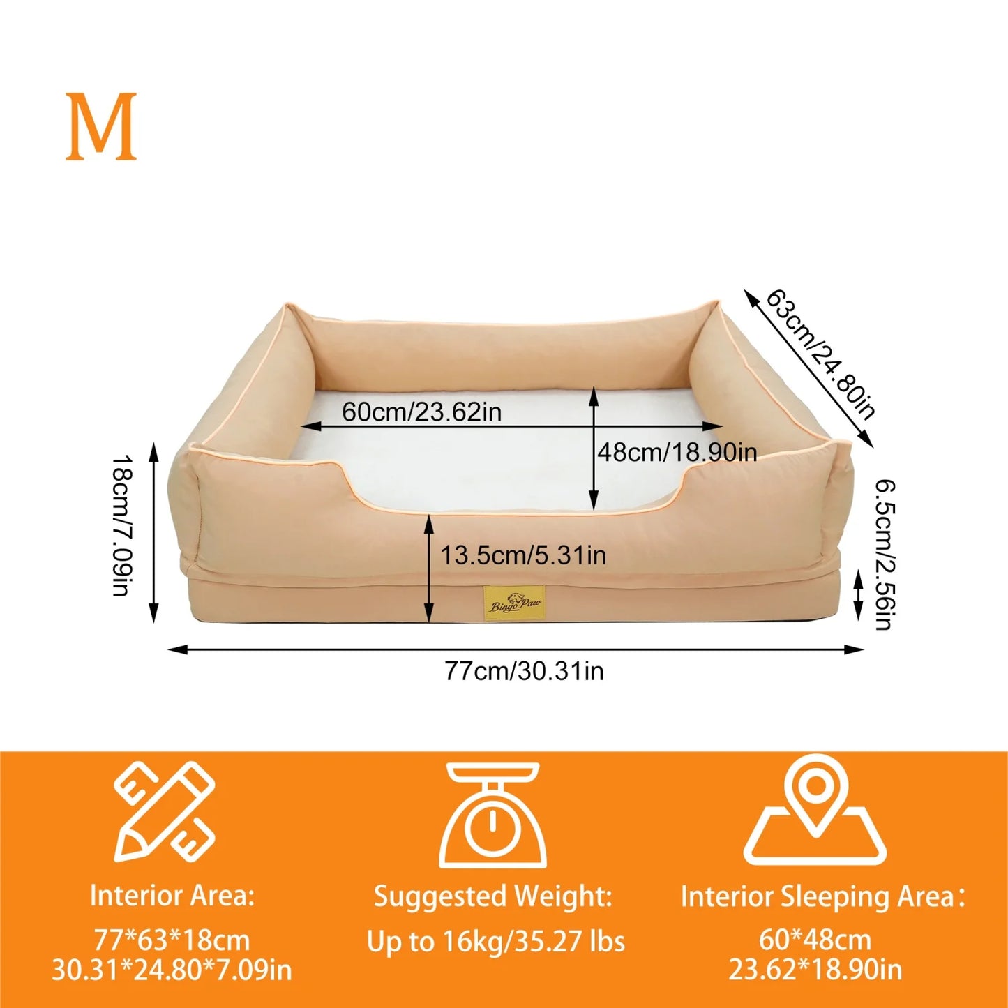 BINGOPAW Orthopedic Dog Bed Waterproof Foam Base Bolster