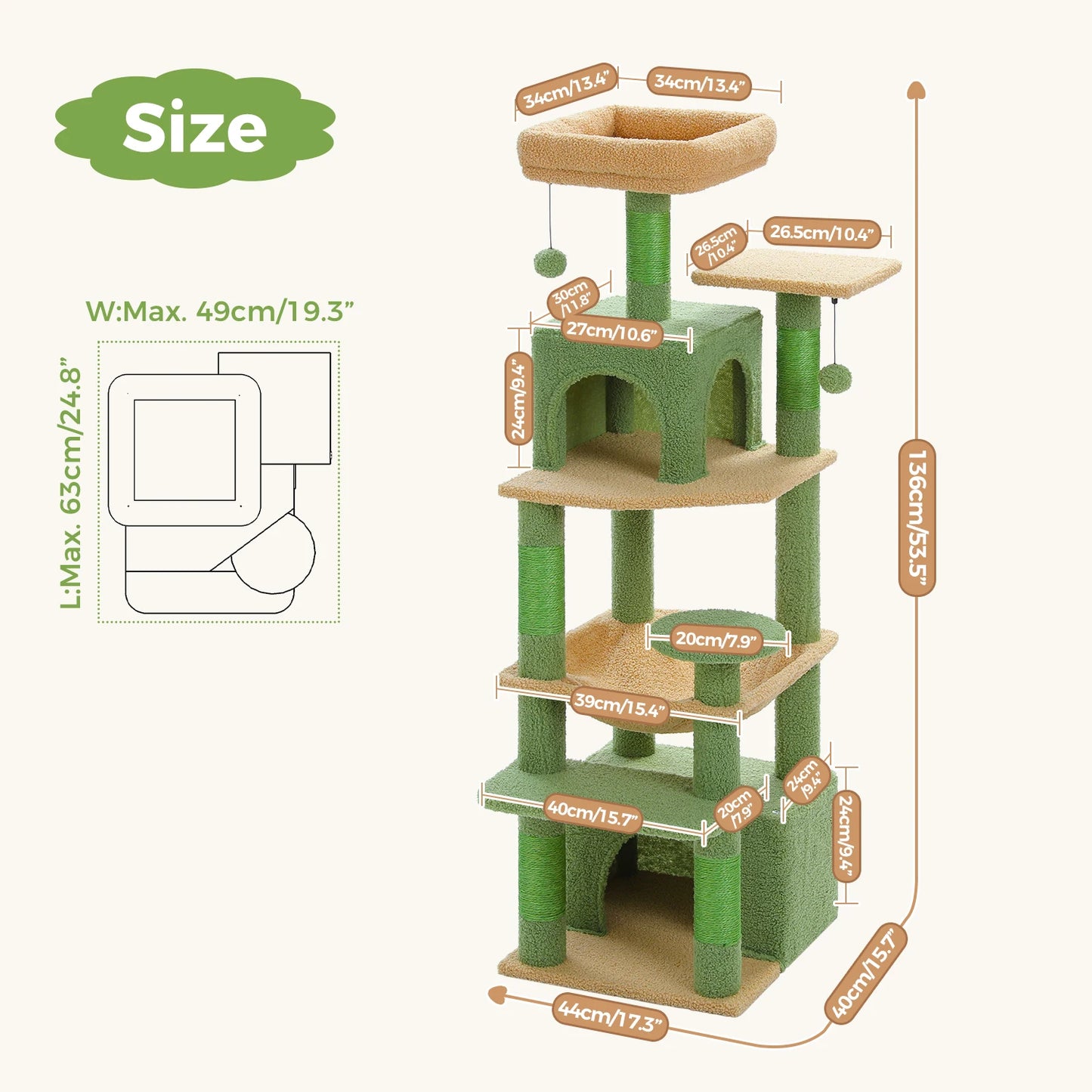 PEQULTI Cat Tree Tower Six Levels With Perches And Condos