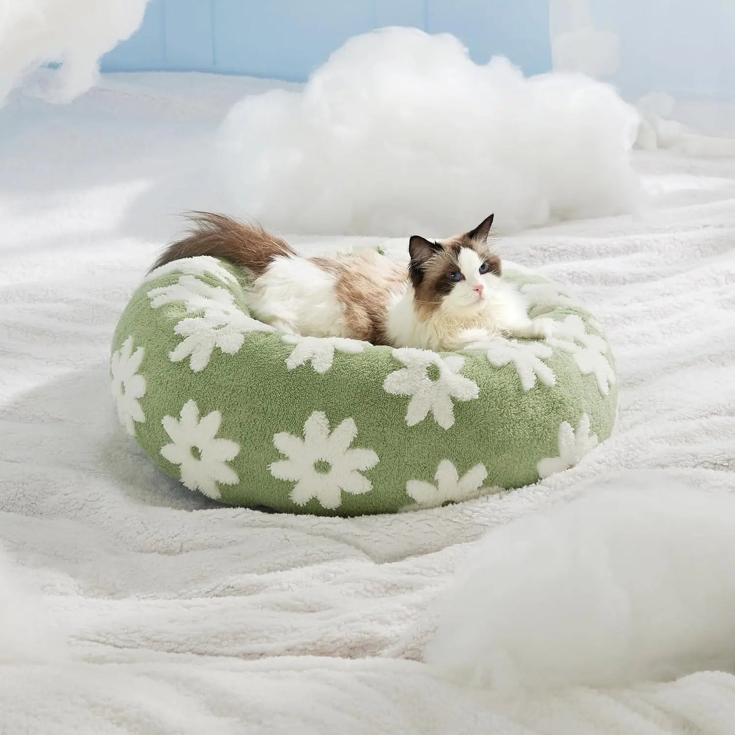 Donut Cat Bed Indoor Calming Plush With Anti Slip Bottom