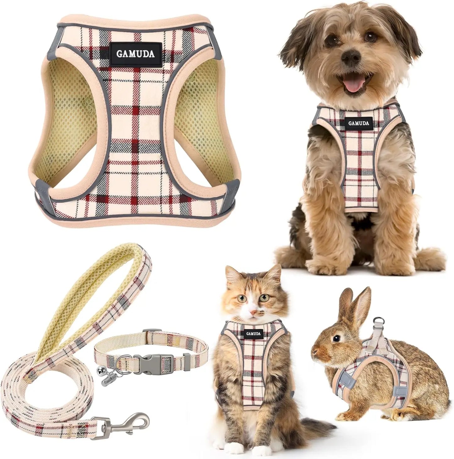 Dog Harness Collar Leash Set With Adjustable Mesh Vest