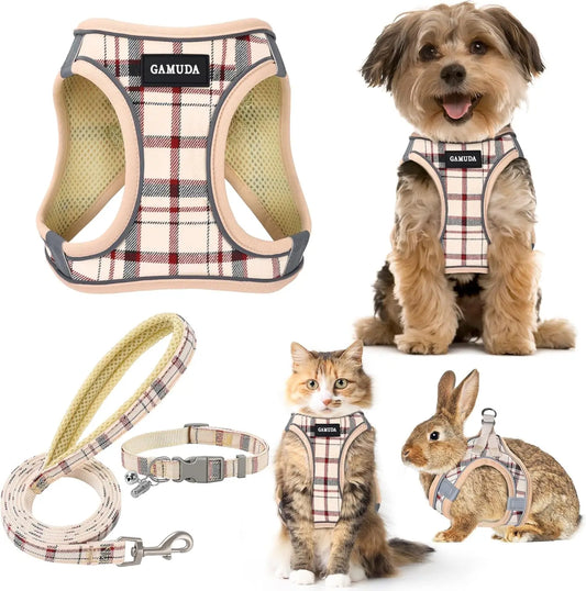 Dog Harness Collar Leash Set With Adjustable Mesh Vest