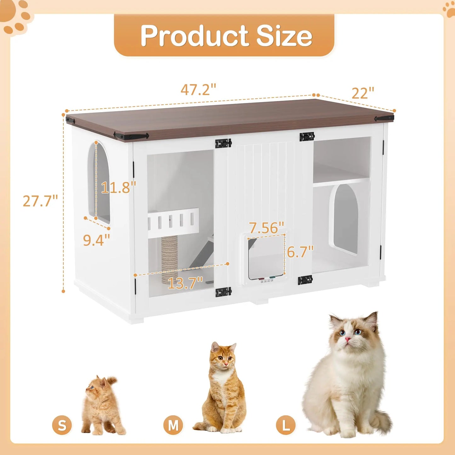 Cat House Litter Box Enclosure With LED Light Smart Doors