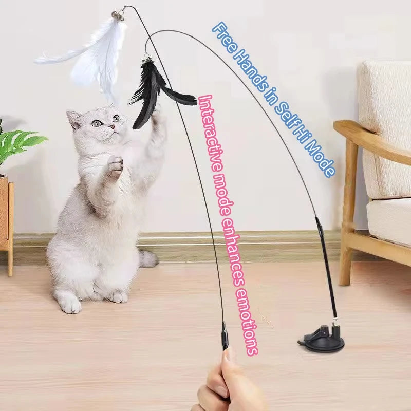 Interactive Cat Wand Toy With Feather Teaser And Suction Cup