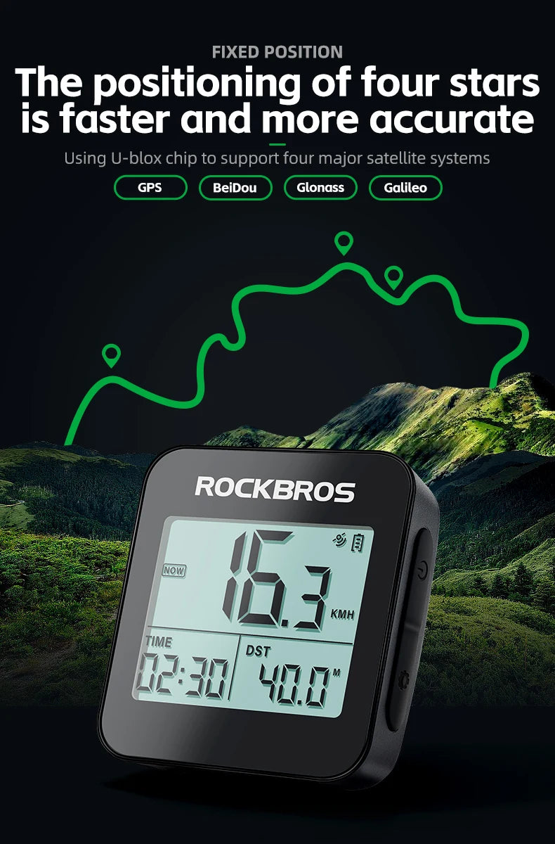 ROCKBROS GPS Bike Computer Speedometer Waterproof Wireless Cycling Odometer