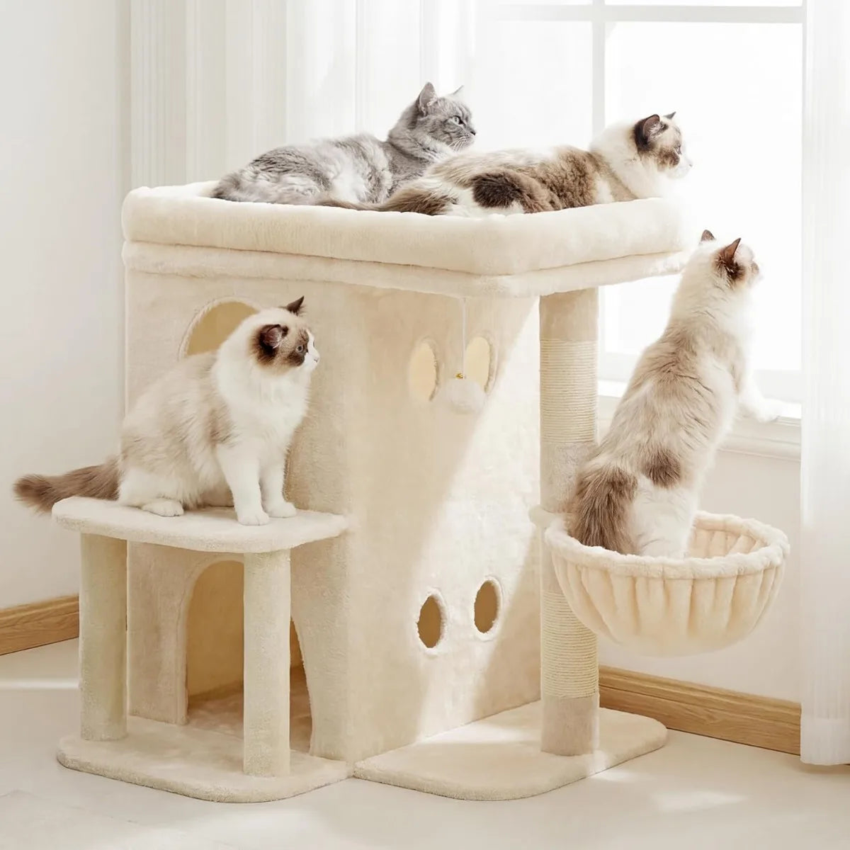 Nbvcx Two Tier Sisal Cat Tower With Perch And Basket