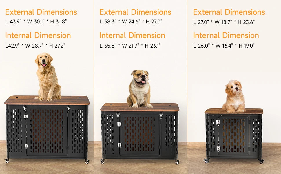 ONBRILL Wood Dog Crate Kennel With Cushion And Wheels