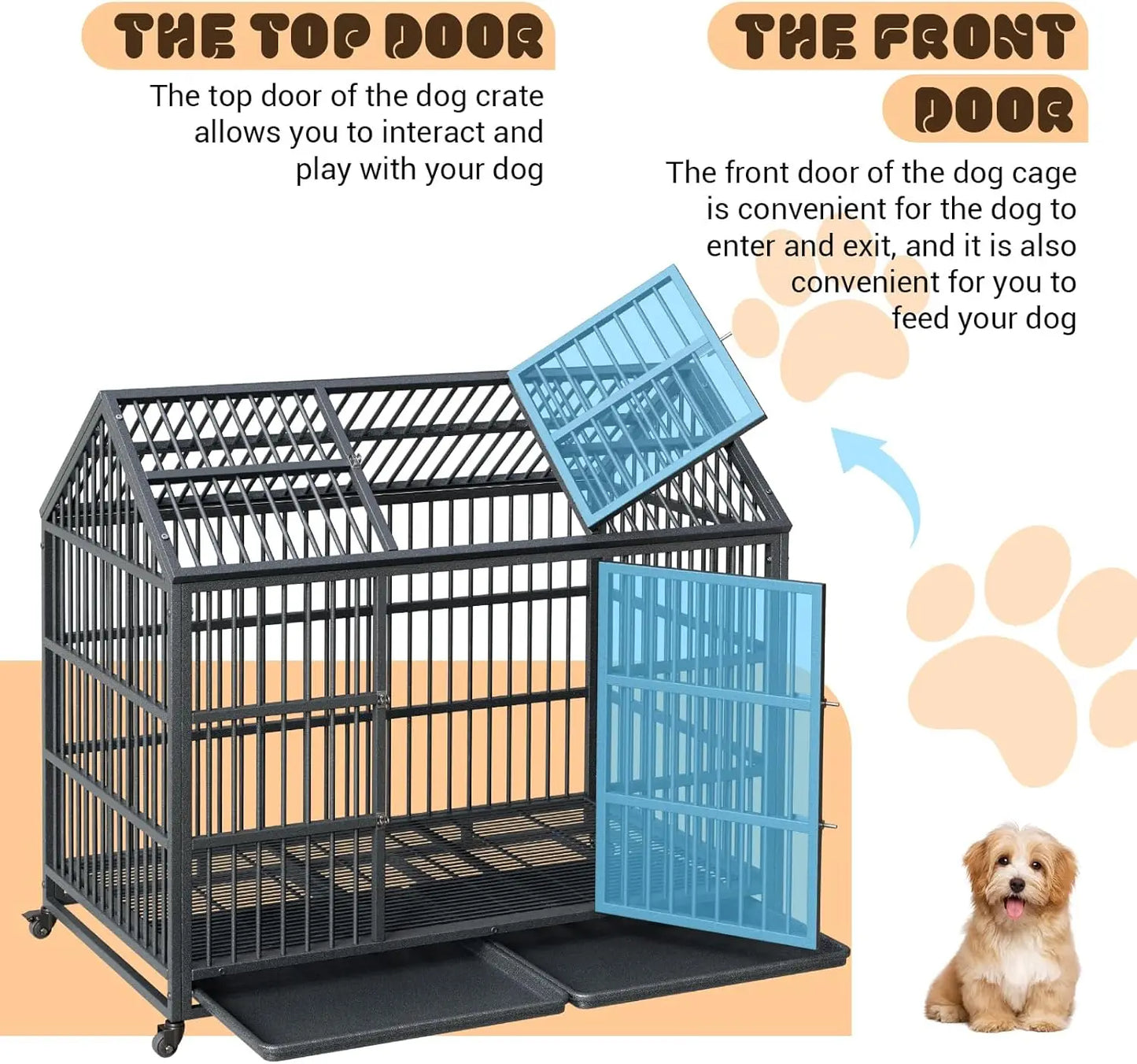 Acekool Heavy Duty Dog Crate Kennel With Double Doors Wheels