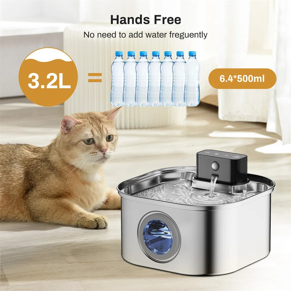 Weomg Rechargeable Stainless Steel Wireless Pet Water Fountain With Battery