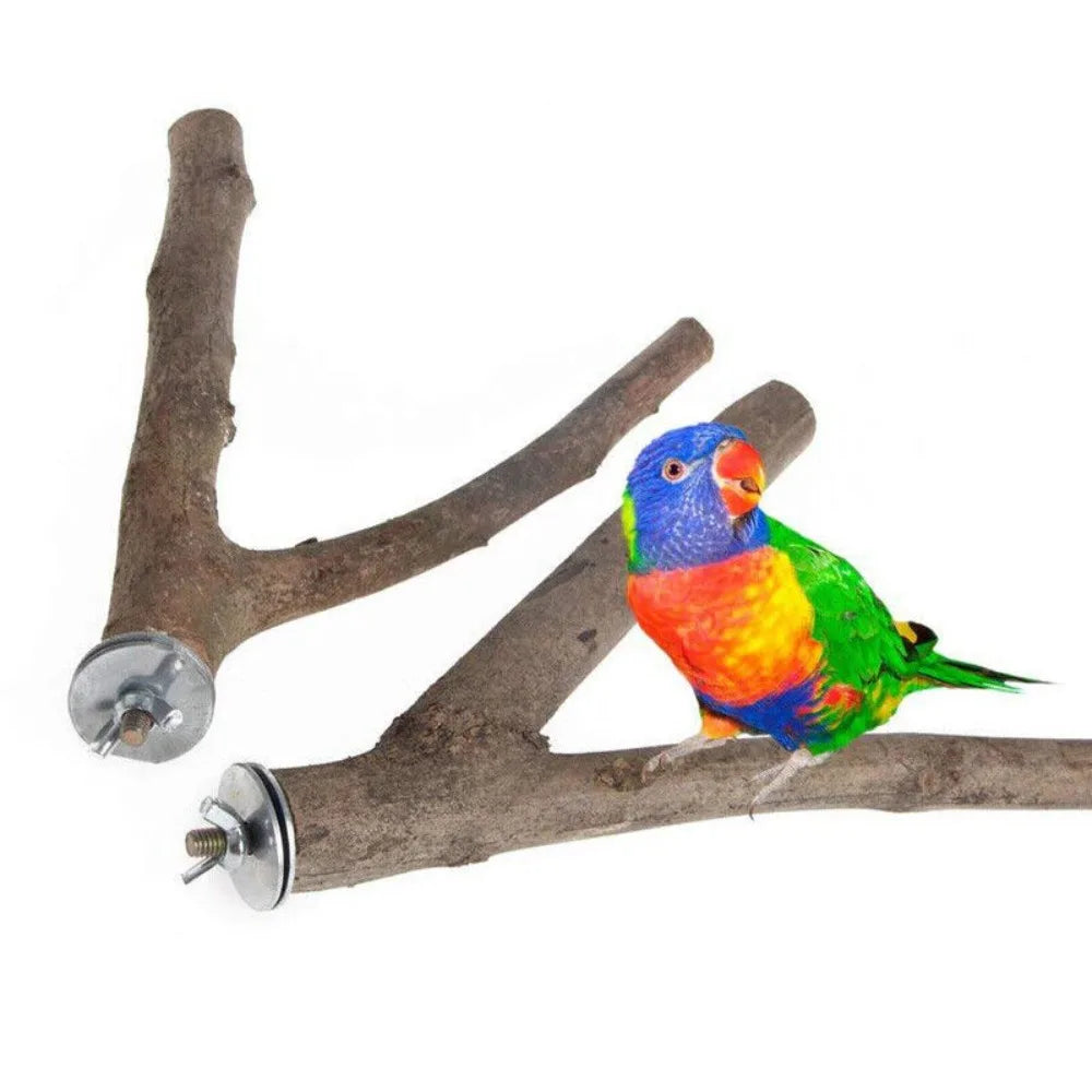 Wood Parrot Bird Stand Branch Rack Chew Toys 2 Pack