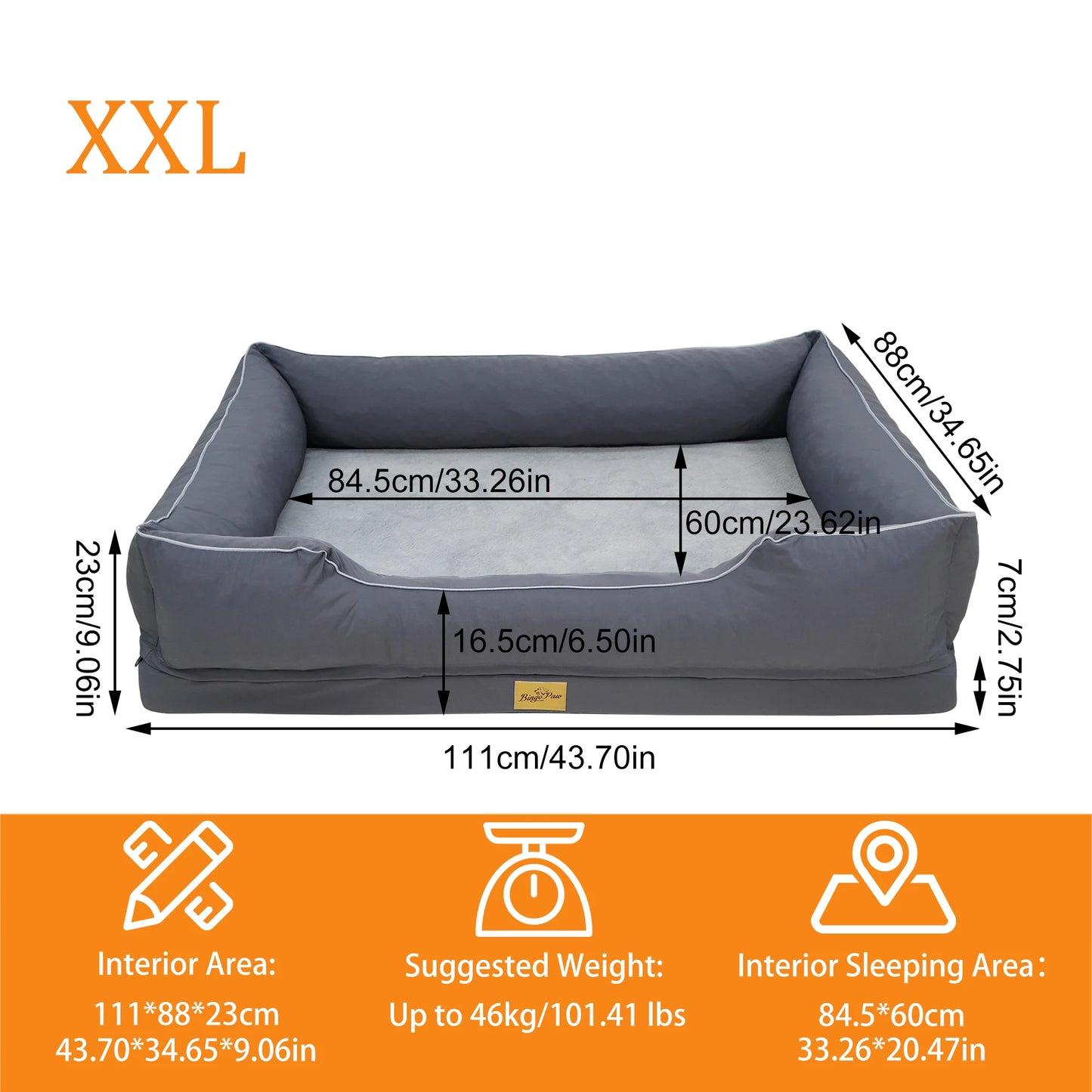 BINGOPAW Orthopedic Dog Bed Waterproof Foam Base Bolster