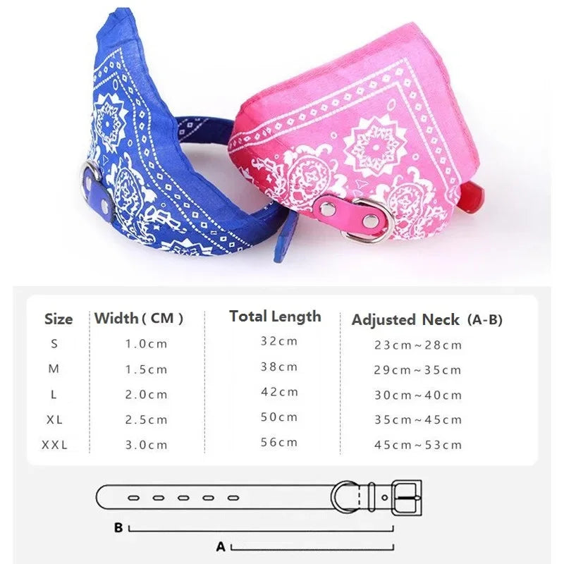 Adjustable Leather Dog Bandana Collar With Printed Pattern