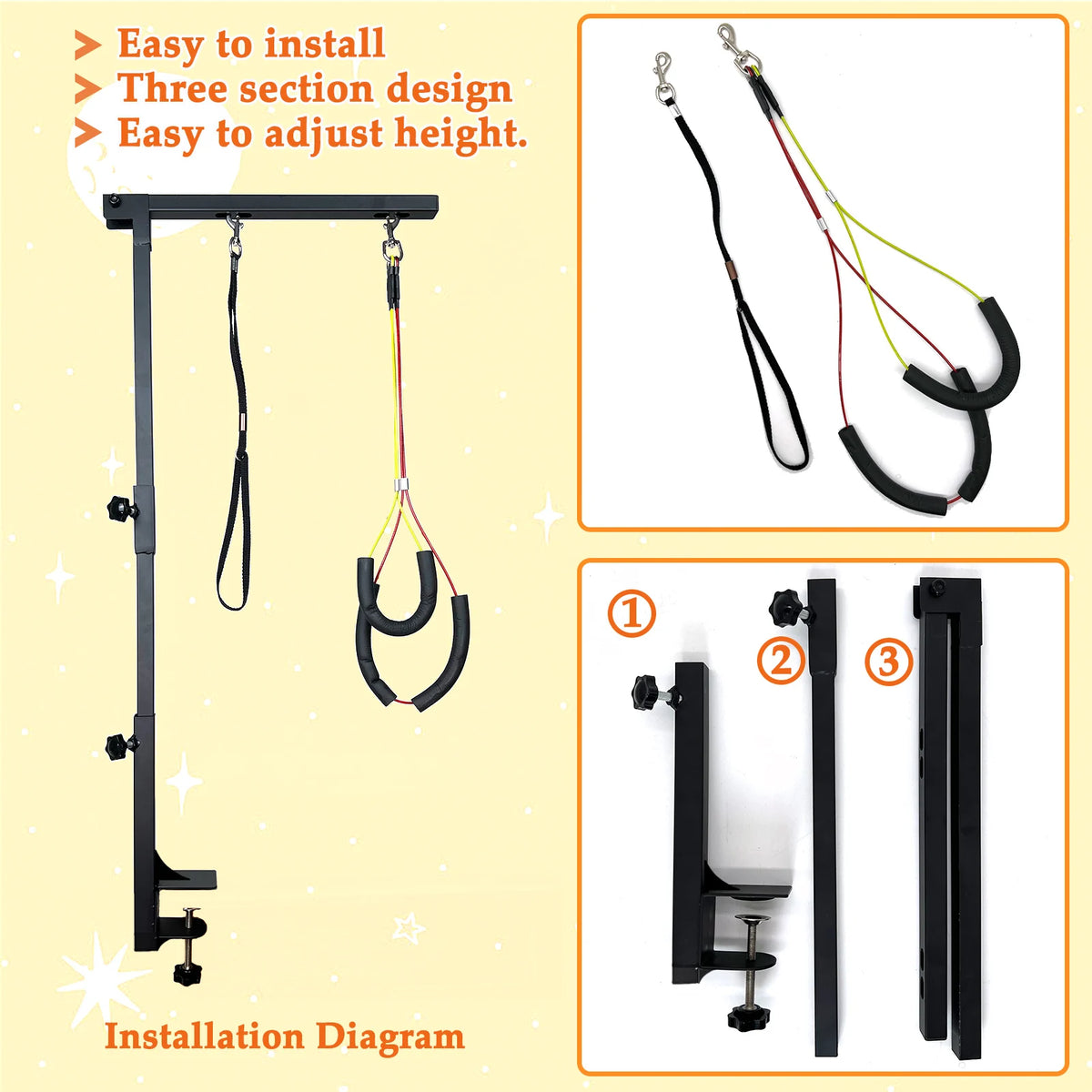 Adjustable Dog Grooming Arm with Table Clamp and Restraint Loops