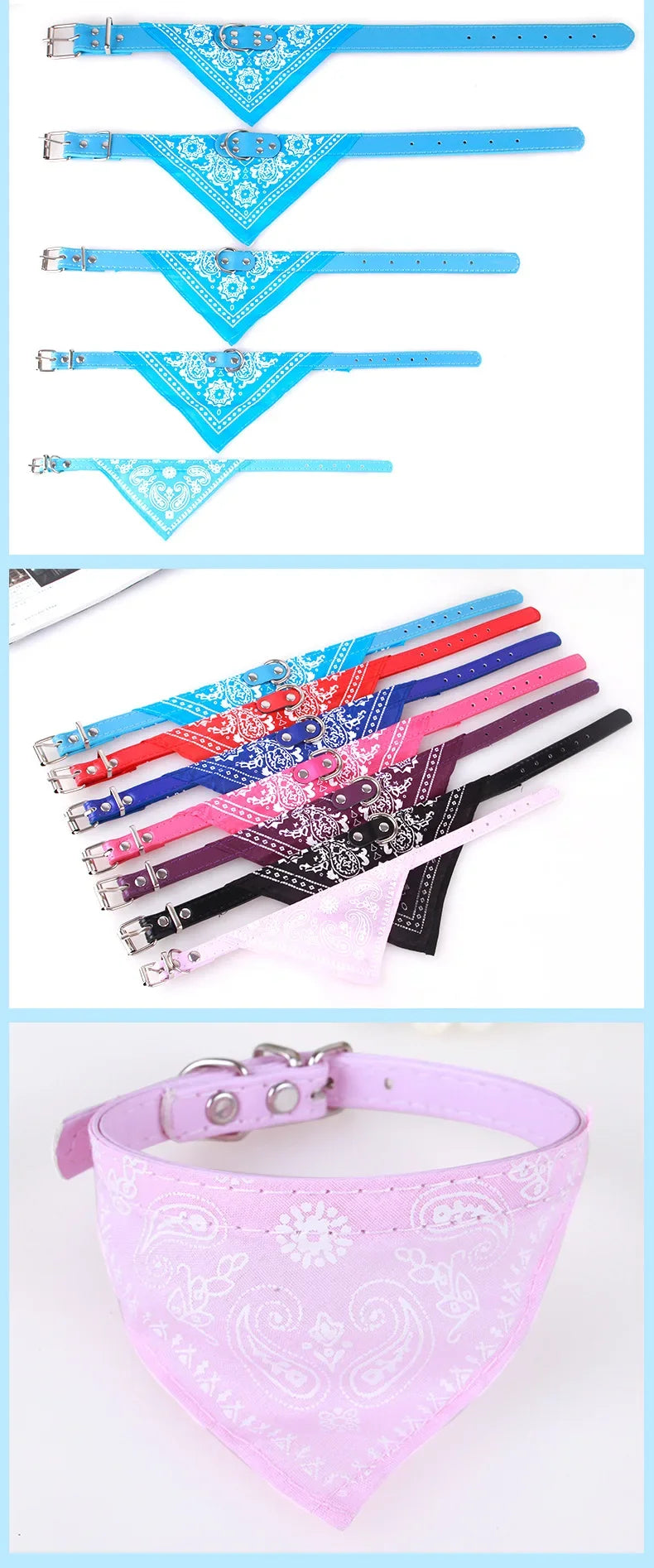 Adjustable Leather Dog Bandana Collar With Printed Pattern