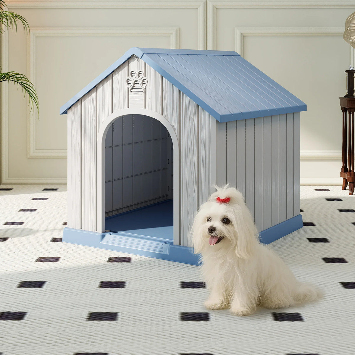 Weatherproof Plastic Dog House Shelter for Indoor and Outdoor Use