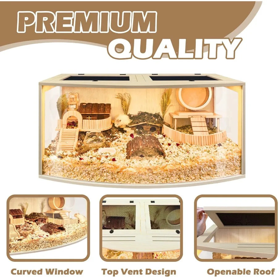 NONECN Chew Proof Wood Hamster Cage Enclosure With Openable Top