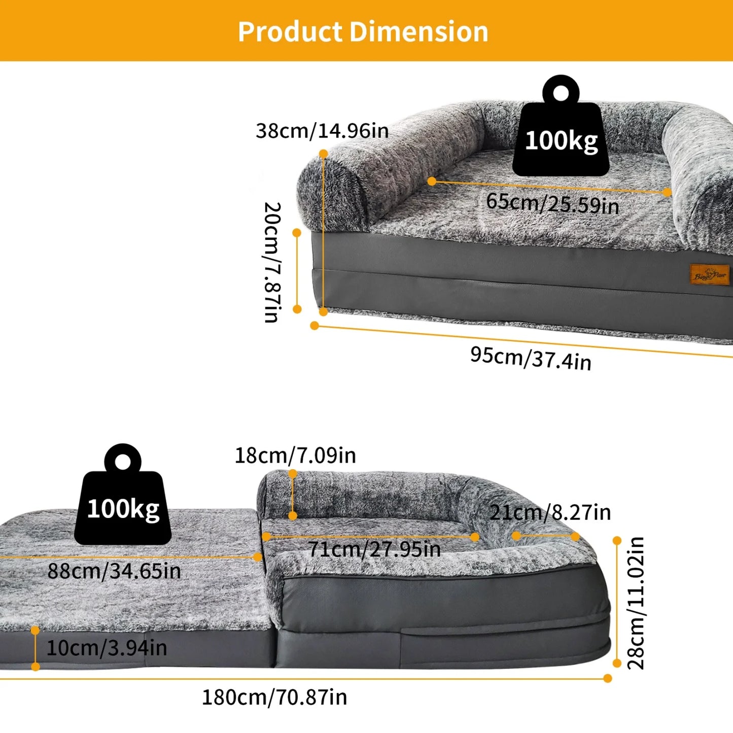 BINGOPAW Orthopedic Foldable Dog Bed With Bolster For Pets