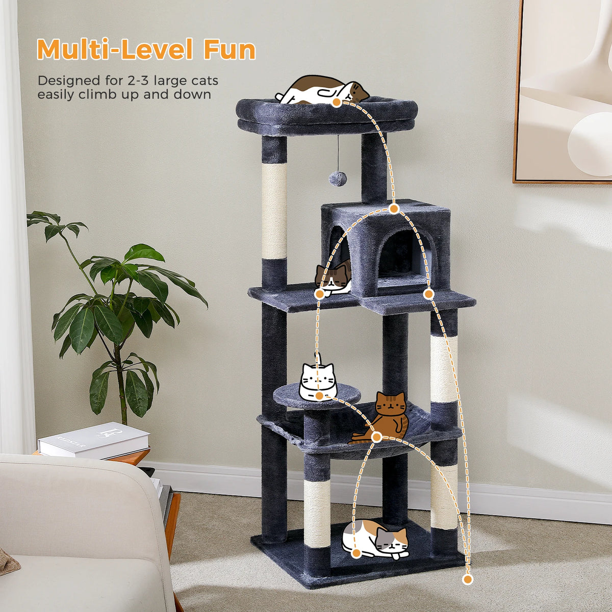 Pawz Road 5 Level Cat Tower For Large Cats Sisal Scratcher