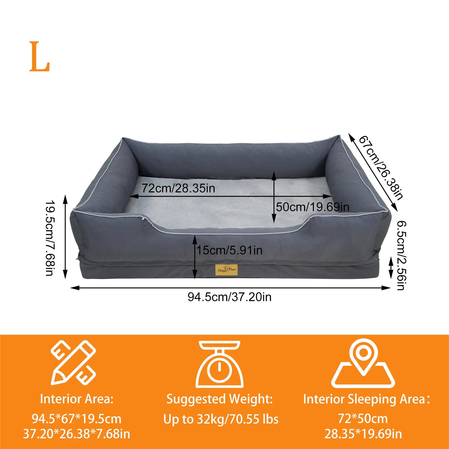 BINGOPAW Orthopedic Dog Bed Waterproof Foam Base Bolster