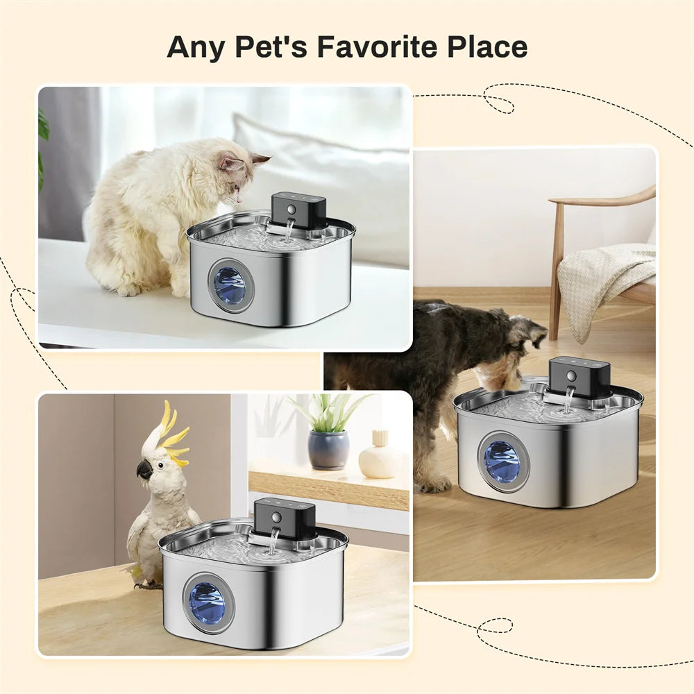 Weomg Rechargeable Stainless Steel Wireless Pet Water Fountain With Battery